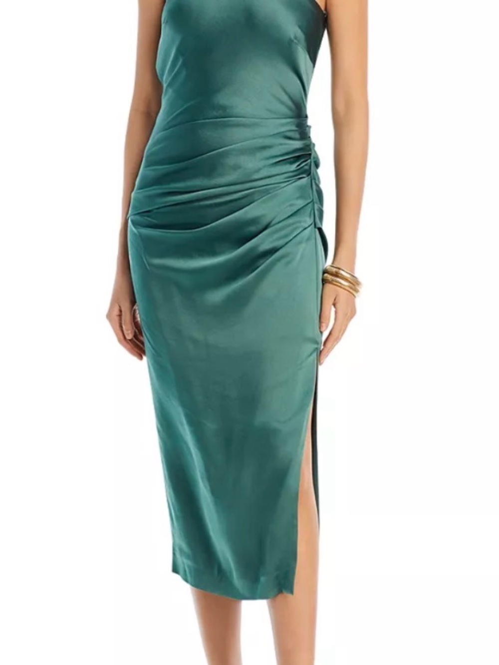Simkhai Satin Teal Ruched Midi Dress with Side Slit 2